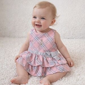 PETER RABBIT Pink Plaid Ruffle Dress 00 Infant Easter Preppy Classic Girl Silver